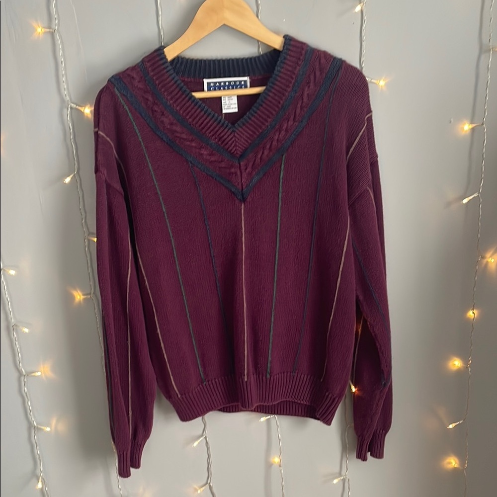 Deep Burgundy V-Neck Sweater with Long Sleeves
